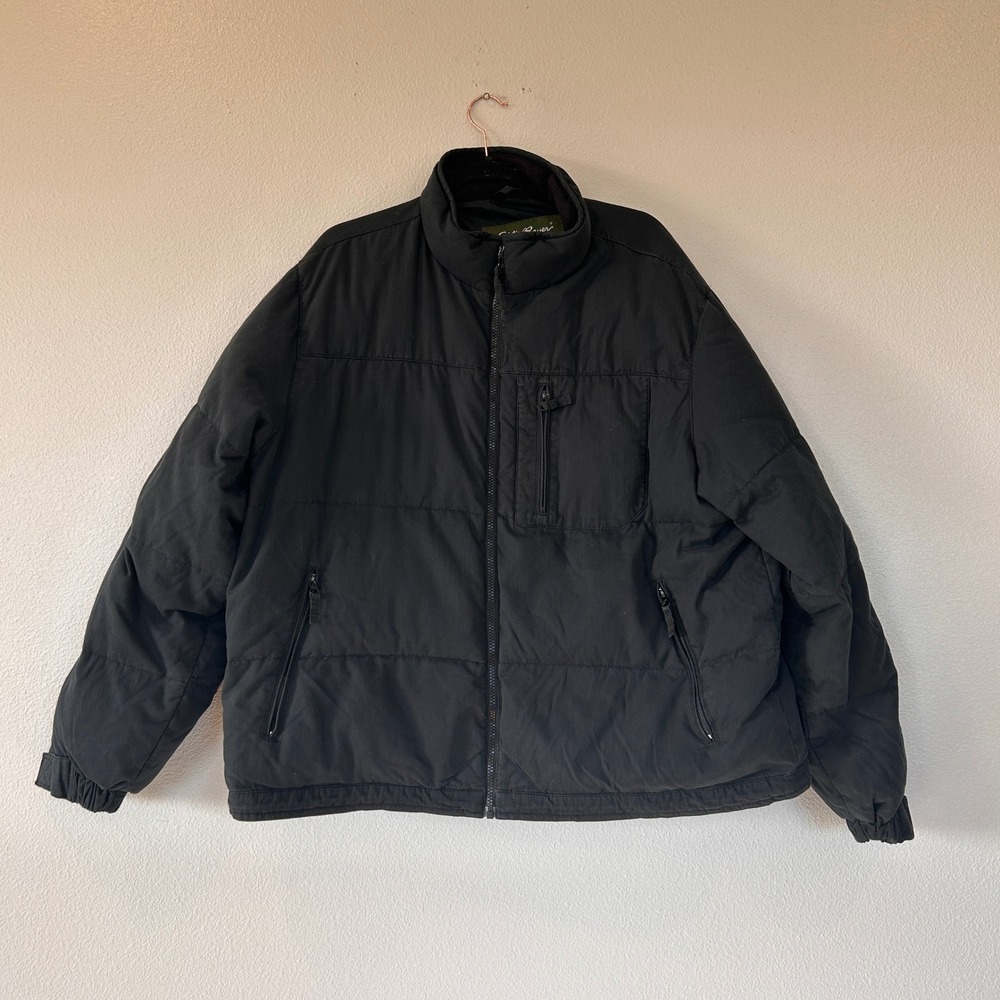 Eddie Bauer Men's Goose Down Puffer Jacket Black Quilted Full Zip Size XXL